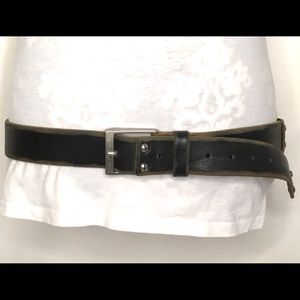Rustic Mens Black Leather Belt With Studs And Rough Edges Heavy Metal Buckle